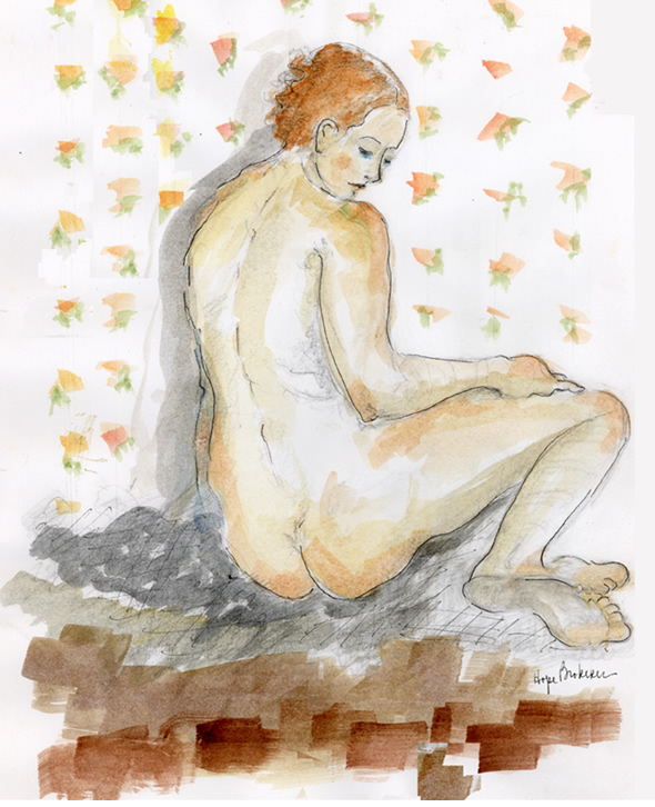 nude model wallpaper. Seated Nude with Flowered